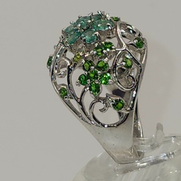 .925 Sterling Silver Bohemian Style Emerald/Diopside Ring Size 9.5 Value at $665 - Picture 3 of 7